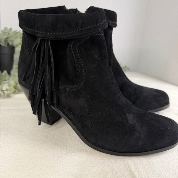 Sam Edelman Louie Black Suede Fringe Booties Women's 9.5 Western Ankle Boots - Picture 2 of 12
